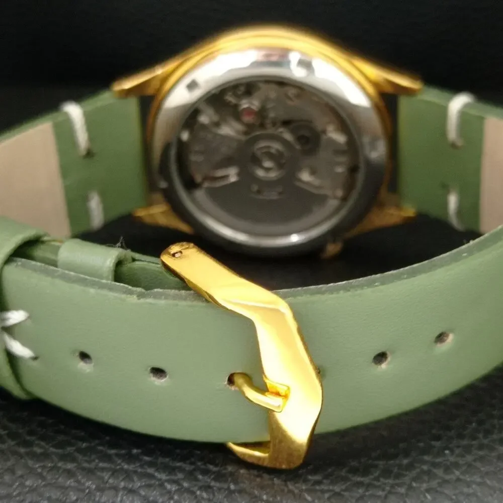 Vintage 1977 Seiko Automatic Mens Gold Watch W/daydate & Green accents